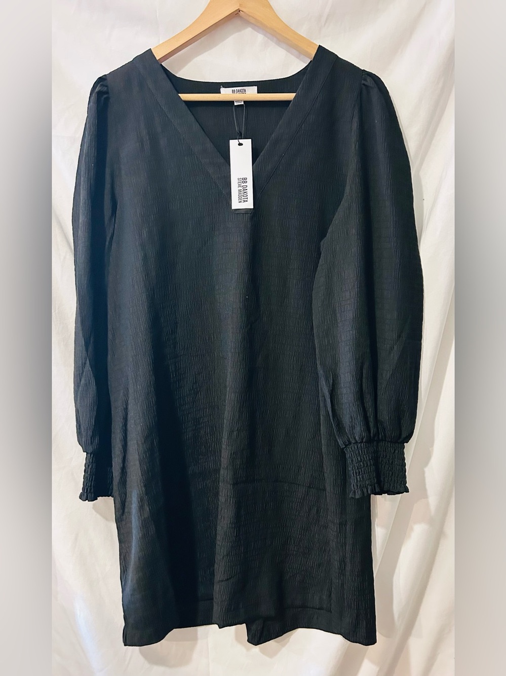 BB Dakota Steve Madden | Black, Ruston Textured Mini Dress | Size L NEW WITH TAG
